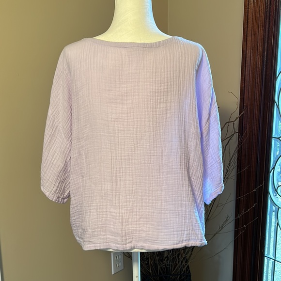 Eileen Fisher Lilac Organic Cotton Gauze Textured Crew Neck SS top szXL - Picture 4 of 11